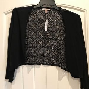 NWT Bolero cardigan with crochet detail back
